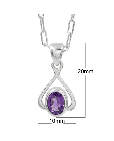 Solitaire Amethyst Purple Gemstone Pendant in 925 Sterling Silver