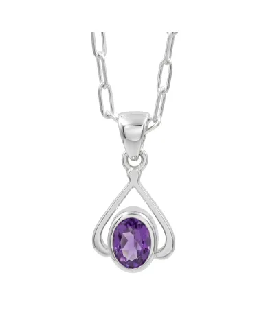 Solitaire Amethyst Purple Gemstone Pendant in 925 Sterling Silver