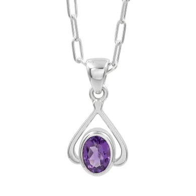 Solitaire Amethyst Purple Gemstone Pendant in 925 Sterling Silver