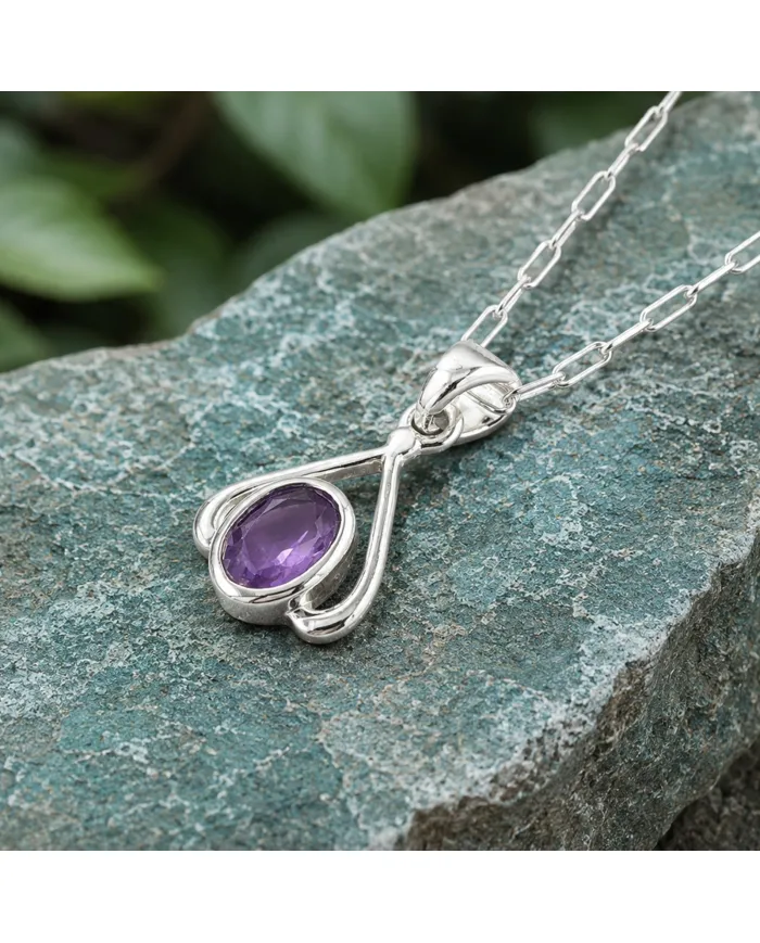 Solitaire Amethyst Purple Gemstone Pendant in 925 Sterling Silver