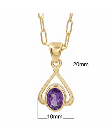 18K Gold Plated Amethyst Solitaire Purple Gemstone Pendant Necklace