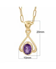 18K Gold Plated Amethyst Solitaire Purple Gemstone Pendant Necklace