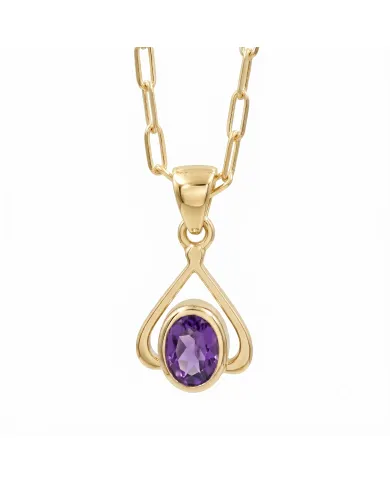 18K Gold Plated Amethyst Solitaire Purple Gemstone Pendant Necklace