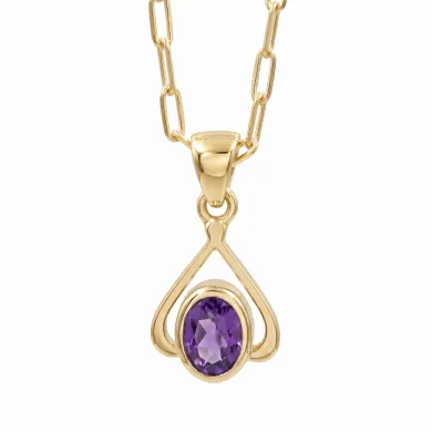 18K Gold Plated Amethyst Solitaire Purple Gemstone Pendant Necklace