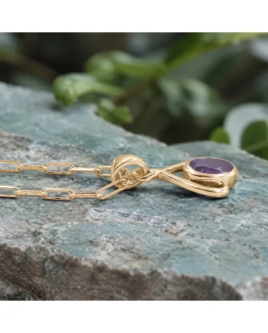 18K Gold Plated Amethyst Solitaire Purple Gemstone Pendant Necklace