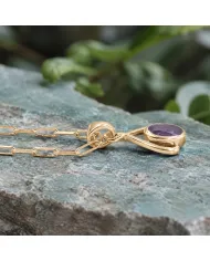 18K Gold Plated Amethyst Solitaire Purple Gemstone Pendant Necklace