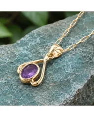 18K Gold Plated Amethyst Solitaire Purple Gemstone Pendant Necklace
