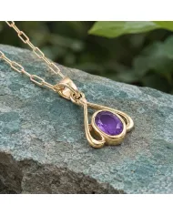 18K Gold Plated Amethyst Solitaire Purple Gemstone Pendant Necklace