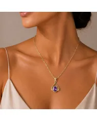 18K Gold Plated Amethyst Solitaire Purple Gemstone Pendant Necklace