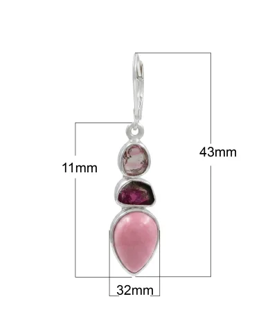 Pink Opal & Tourmaline Dangle Earrings - 925 Sterling Silver Jewelry