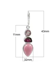 Pink Opal & Tourmaline Dangle Earrings - 925 Sterling Silver Jewelry