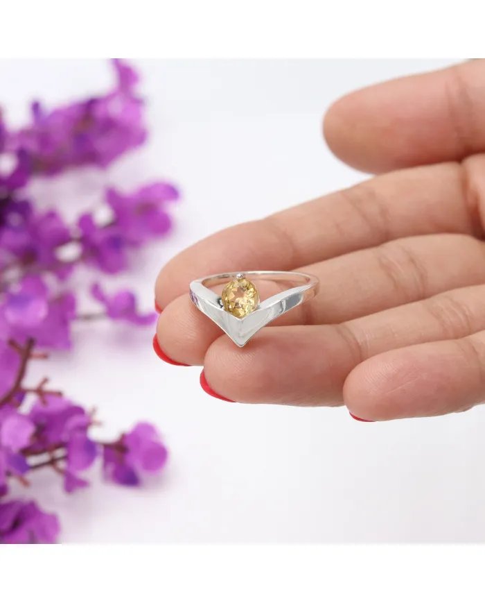 Citrine Gemstone Minimalist Solid Sterling Silver Handmade Ring For Women