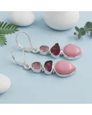 Pink Opal & Tourmaline Dangle Earrings - 925 Sterling Silver Jewelry