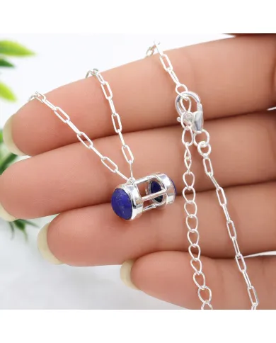 Lapis Lazuli Pendant Necklace - 925 Sterling Silver Gemstone Gift
