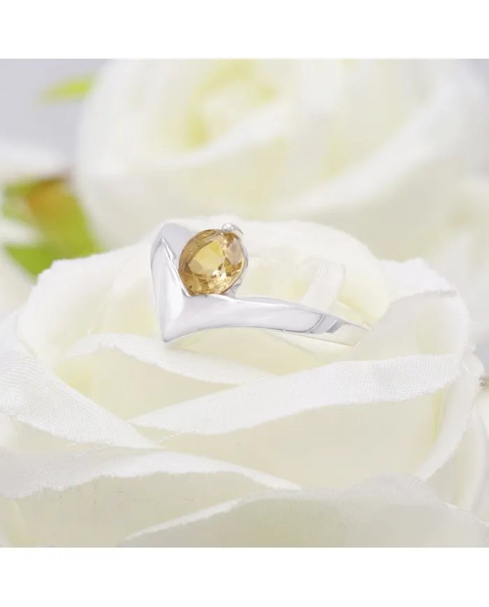 Citrine Gemstone Minimalist Solid Sterling Silver Handmade Ring For Women