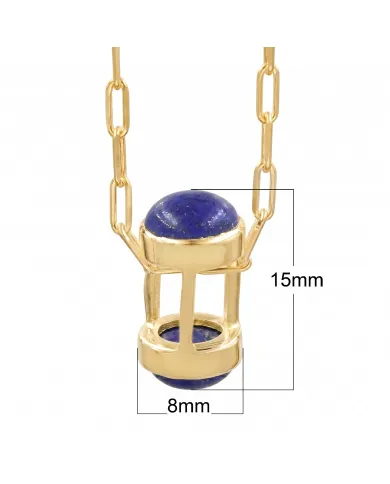18K Gold Plated Lapis Lazuli Pendant Necklace Sterling Silver Jewelry