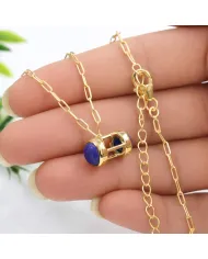 18K Gold Plated Lapis Lazuli Pendant Necklace Sterling Silver Jewelry