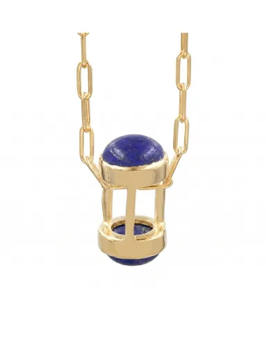 18K Gold Plated Lapis Lazuli Pendant Necklace Sterling Silver Jewelry