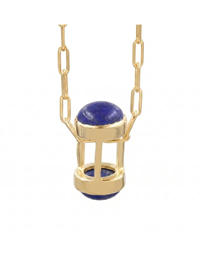 18K Gold Plated Lapis Lazuli Pendant Necklace Sterling Silver Jewelry