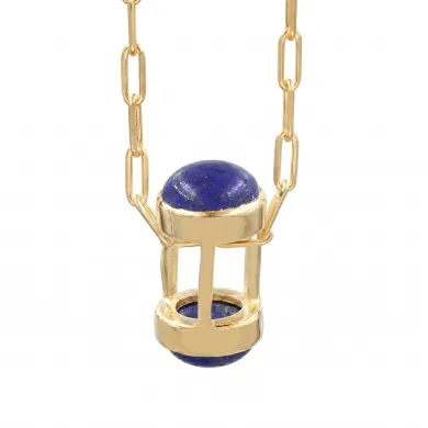 18K Gold Plated Lapis Lazuli Pendant Necklace Sterling Silver Jewelry