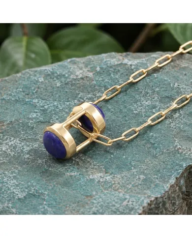 18K Gold Plated Lapis Lazuli Pendant Necklace Sterling Silver Jewelry