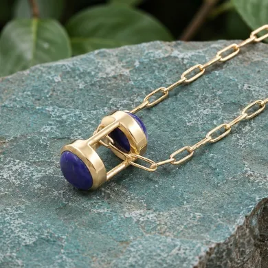 18K Gold Plated Lapis Lazuli Pendant Necklace Sterling Silver Jewelry
