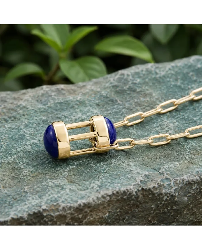 18K Gold Plated Lapis Lazuli Pendant Necklace Sterling Silver Jewelry