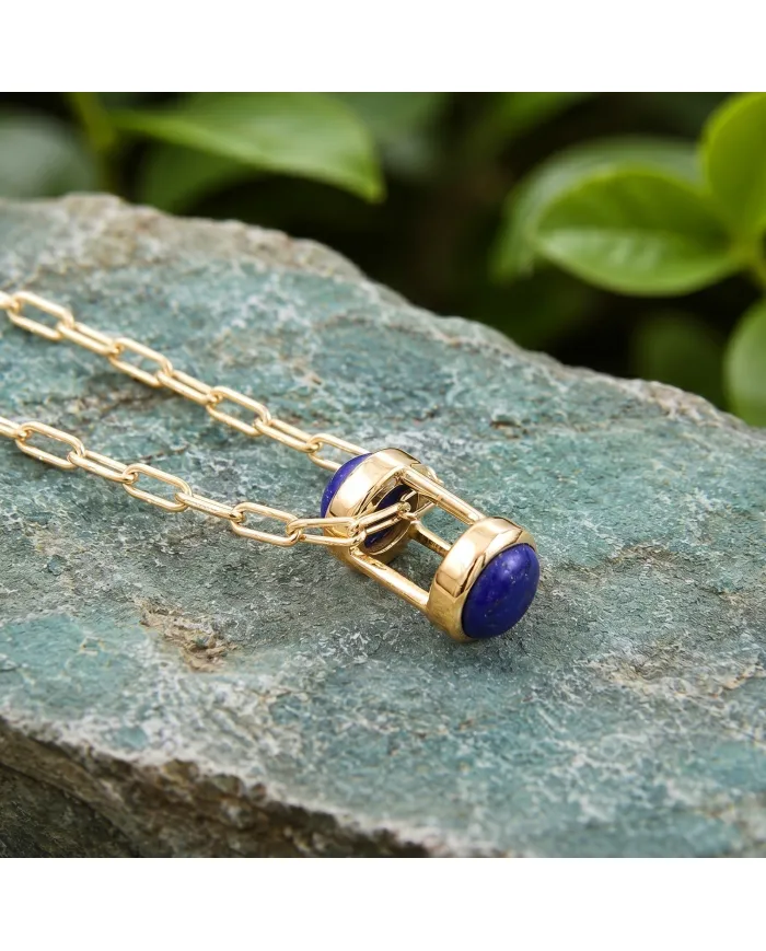 18K Gold Plated Lapis Lazuli Pendant Necklace Sterling Silver Jewelry