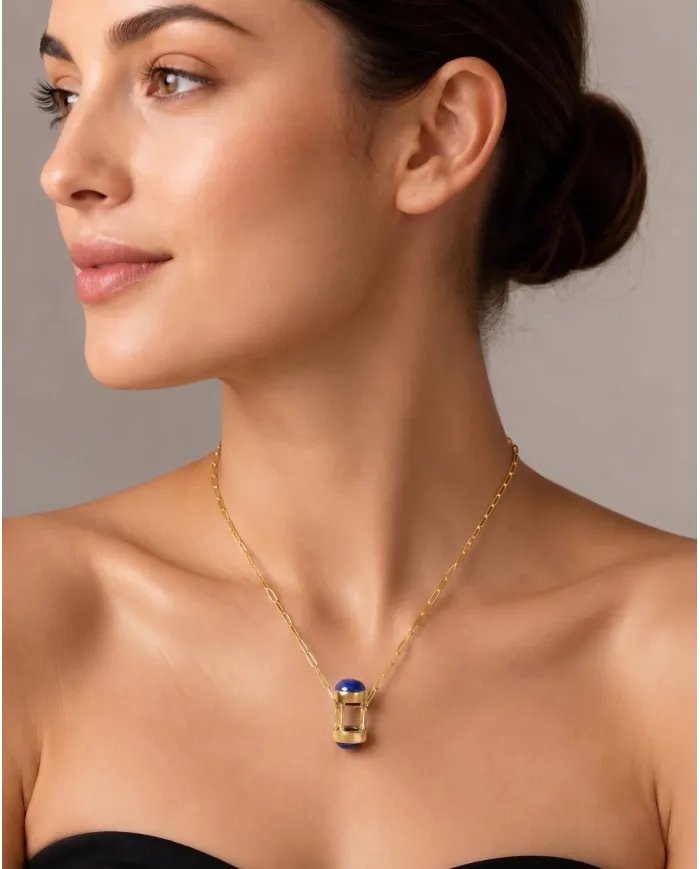 18K Gold Plated Lapis Lazuli Pendant Necklace Sterling Silver Jewelry