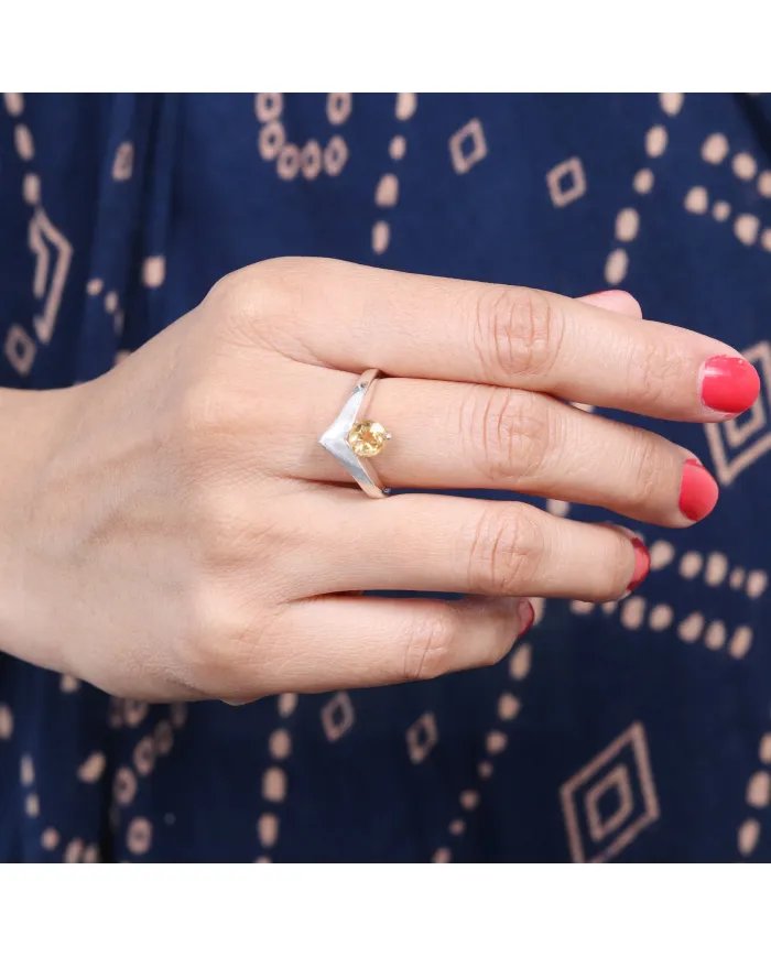 Citrine Gemstone Minimalist Solid Sterling Silver Handmade Ring For Women