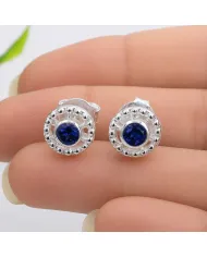 Tanzanite Stud Earrings 925 Silver - Handmade Boho Classic Jewelry