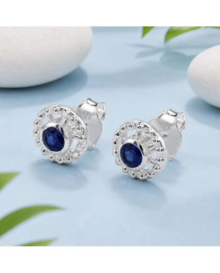 Tanzanite Stud Earrings 925 Silver - Handmade Boho Classic Jewelry