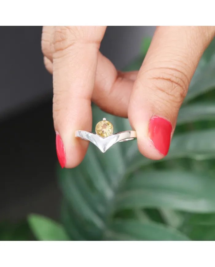 Citrine Gemstone Minimalist Solid Sterling Silver Handmade Ring For Women