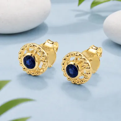 Tanzanite Stud Earrings – Handmade 18K Gold Plated Classic Design