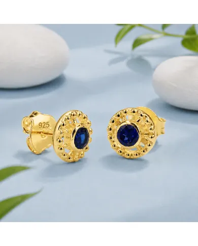 Tanzanite Stud Earrings – Handmade 18K Gold Plated Classic Design