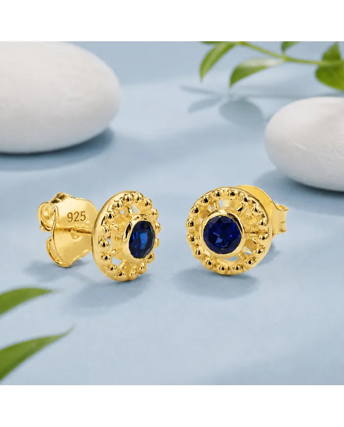 Tanzanite Stud Earrings – Handmade 18K Gold Plated Classic Design