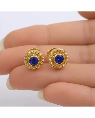 Tanzanite Stud Earrings – Handmade 18K Gold Plated Classic Design