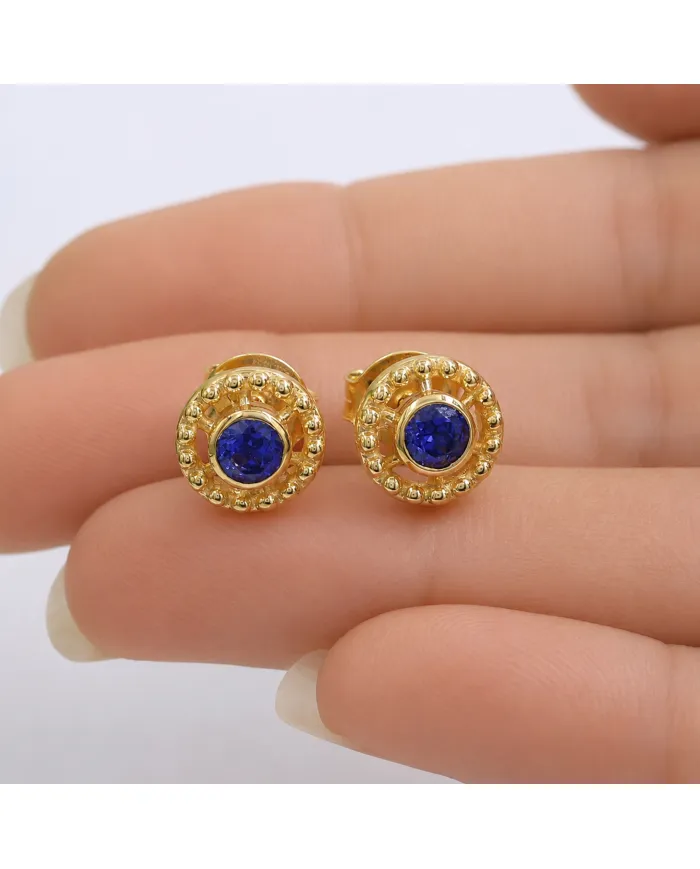 Tanzanite Stud Earrings – Handmade 18K Gold Plated Classic Design