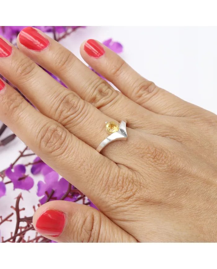 Citrine Gemstone Minimalist Solid Sterling Silver Handmade Ring For Women