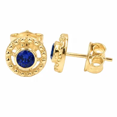 Tanzanite Stud Earrings – Handmade 18K Gold Plated Classic Design