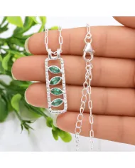 Marquise Cut Emerald Pendant – 925 Sterling Silver Necklace