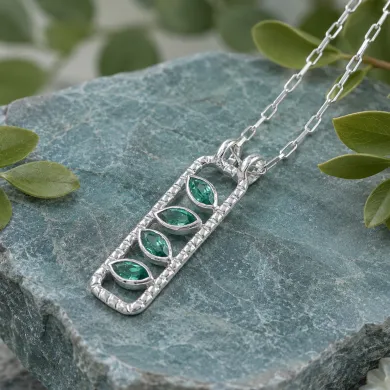 Marquise Cut Emerald Pendant – 925 Sterling Silver Necklace