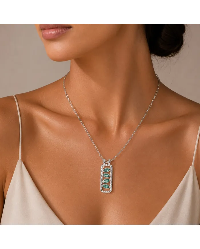 Marquise Cut Emerald Pendant – 925 Sterling Silver Necklace