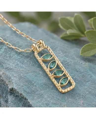 Marquise Cut Emerald Pendant – Handmade 18K Gold Plated Jewelry
