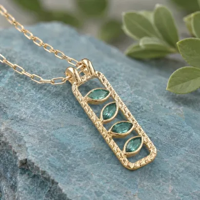 Marquise Cut Emerald Pendant – Handmade 18K Gold Plated Jewelry