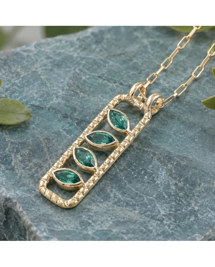 Marquise Cut Emerald Pendant – Handmade 18K Gold Plated Jewelry