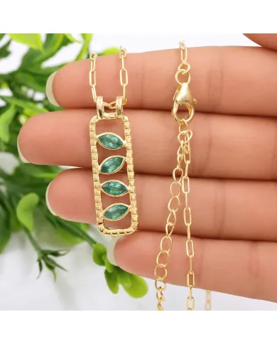 Marquise Cut Emerald Pendant – Handmade 18K Gold Plated Jewelry