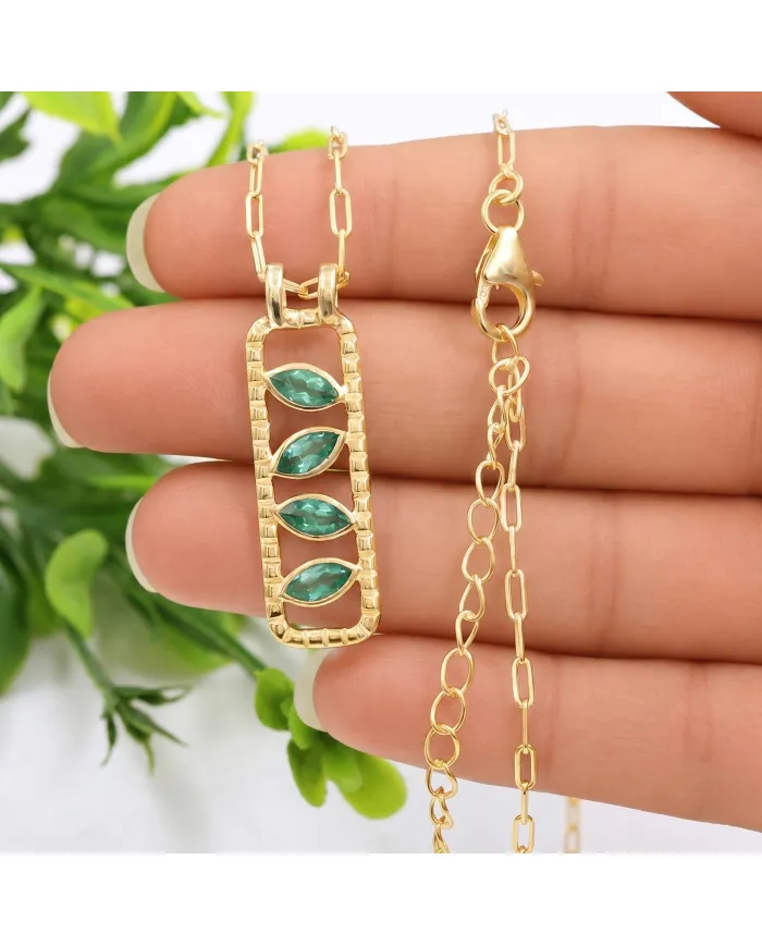 Marquise Cut Emerald Pendant – Handmade 18K Gold Plated Jewelry