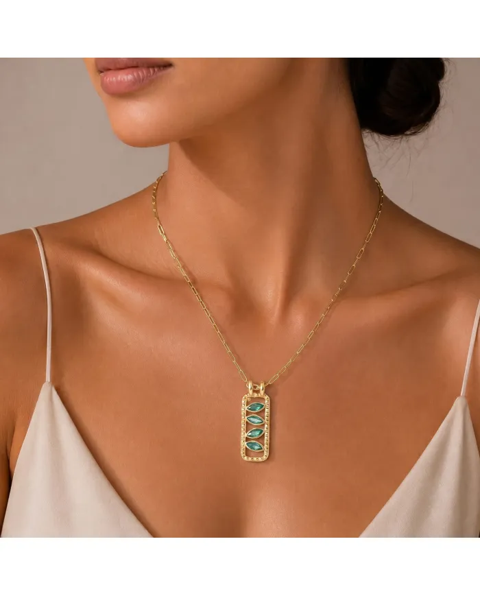 Marquise Cut Emerald Pendant – Handmade 18K Gold Plated Jewelry