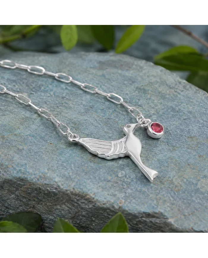 Ruby Bird Pendant Necklace | 925 Sterling Silver Gemstone Jewelry